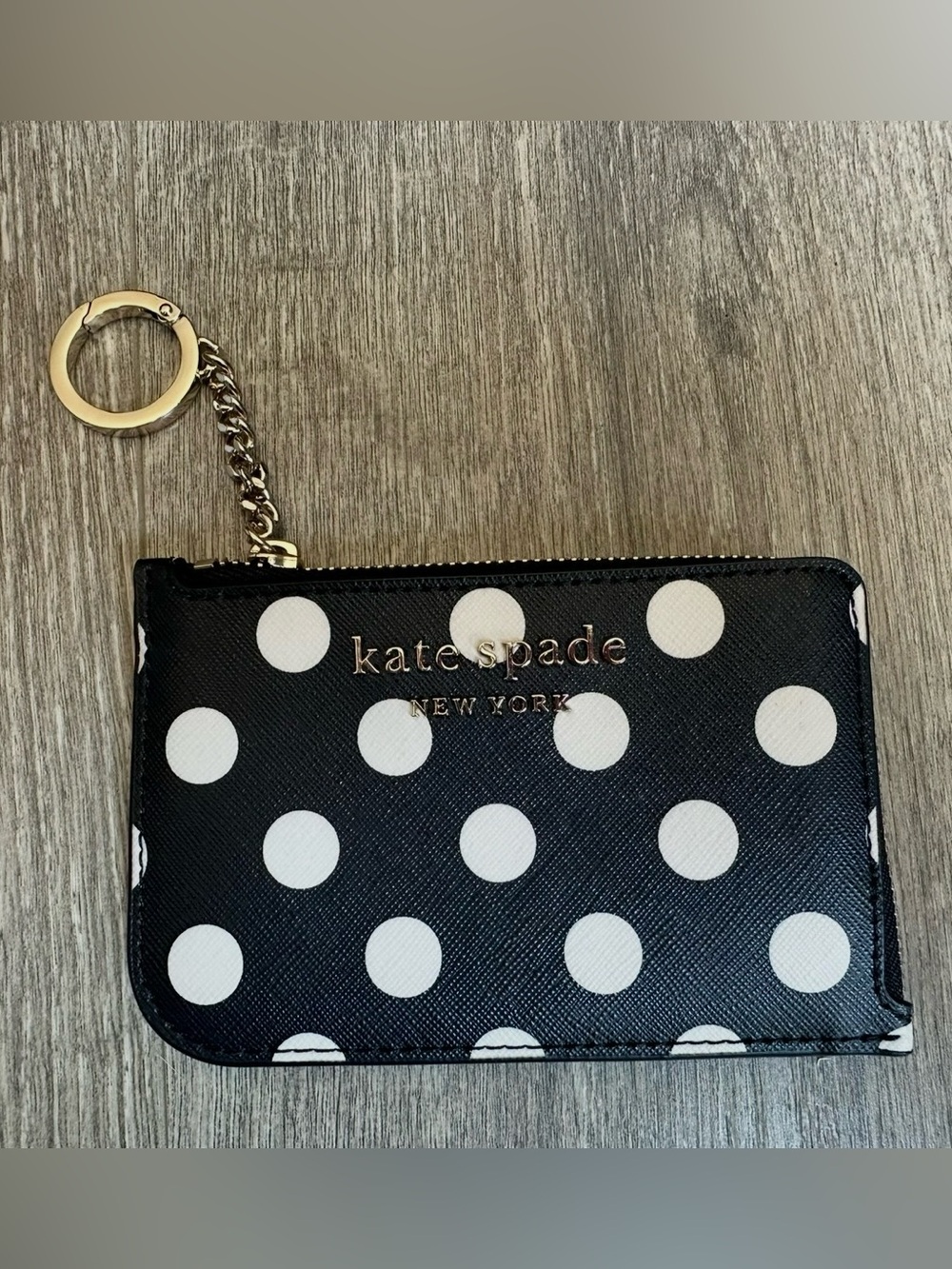 Kate Spade Cameron Black and White Polka Dot Card Key Pouch